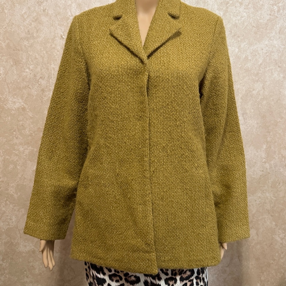 Eileen Fisher wool mixed mohair blazer jacket dress jacket M mustard made in USA - Picture 6 of 11